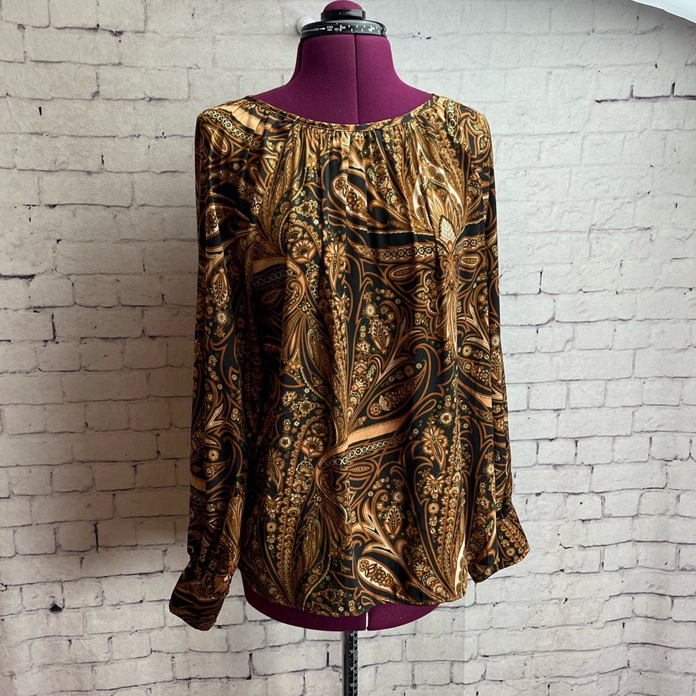 Richard Allen x H&M size 8 long sleeve black and brown paisley blouse